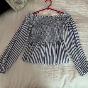 Blue and white striped Japna boutique blouse. (is stretchy so fits S-M)